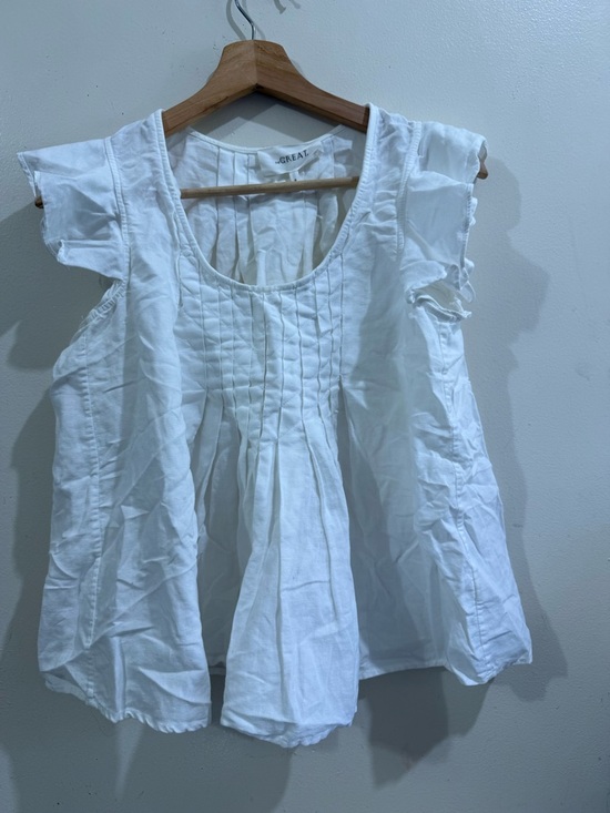 THE GREAT. Tops - THE GREAT. White Pintuck Scoop Neck Flutter Top